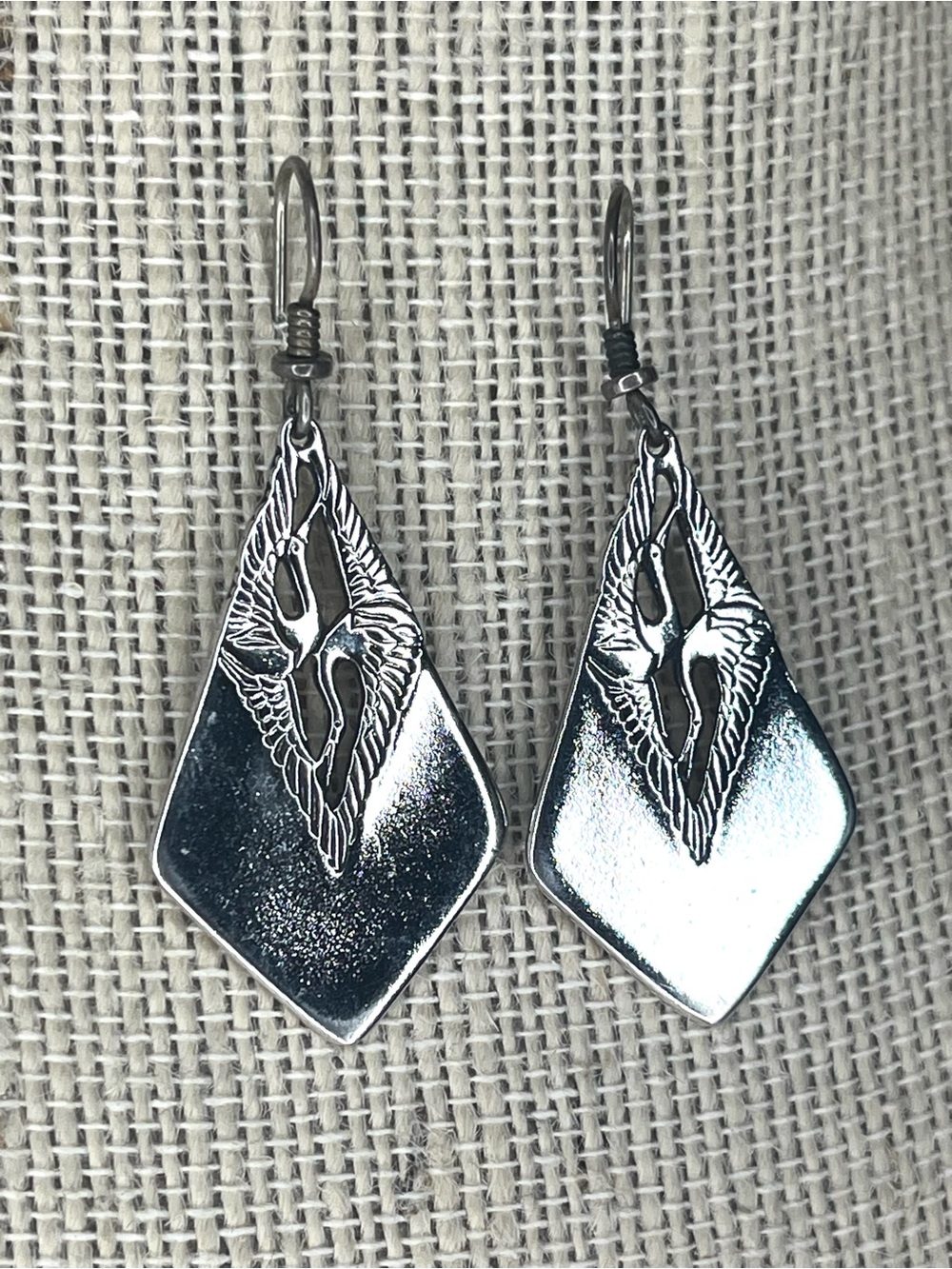 Laurel Burch Silver Tone Heron Dangle Earrings VTG